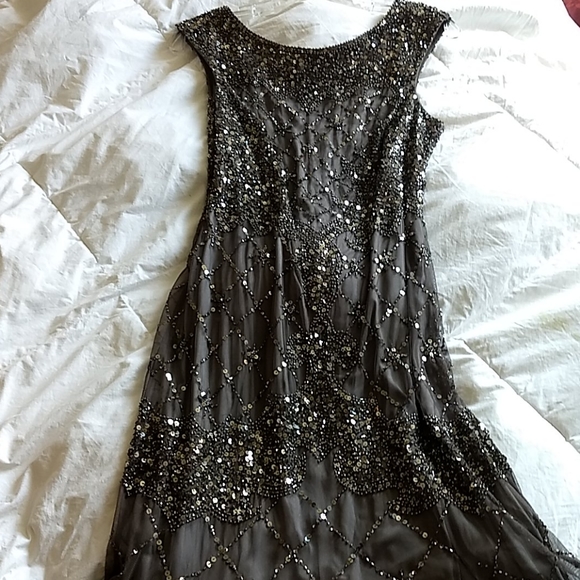 Mother of the Bride full length gown sequins gray - Picture 5 of 8